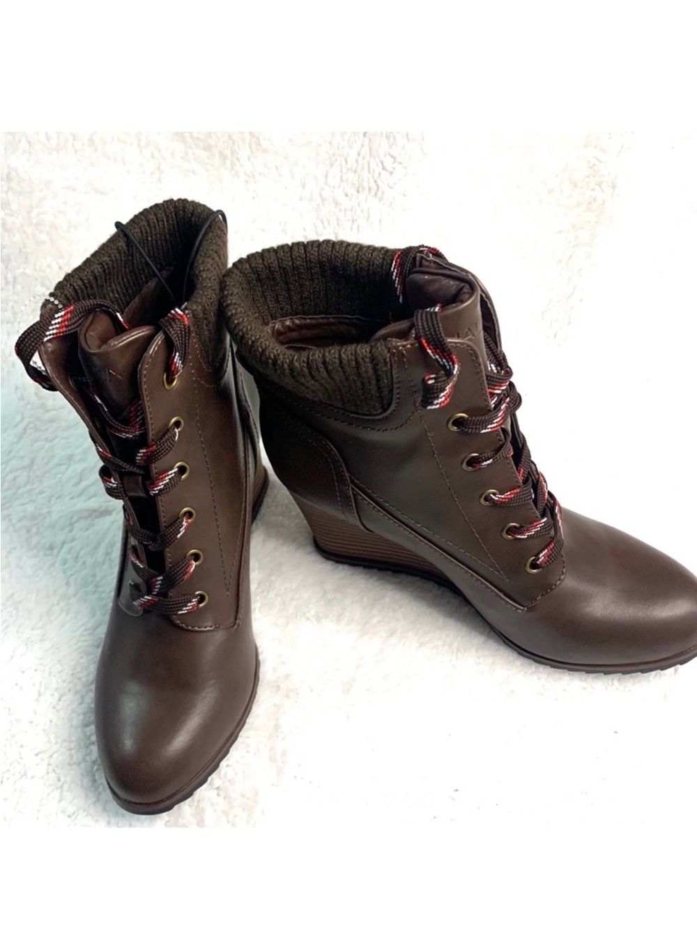 NWOT! Nautica Brandt Lace-Up Wedge Ankle Boots with Knit Collar